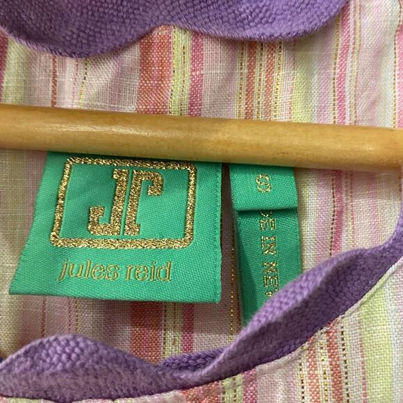 Jules Reid Striped cream Purple Flowy cap sleeve Tunic Blouse Womens Small - Picture 3 of 6